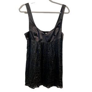 Rebecca Taylor Silk Top Silver Gray 10 Womens Floral Cami V Neck Sleeveless New